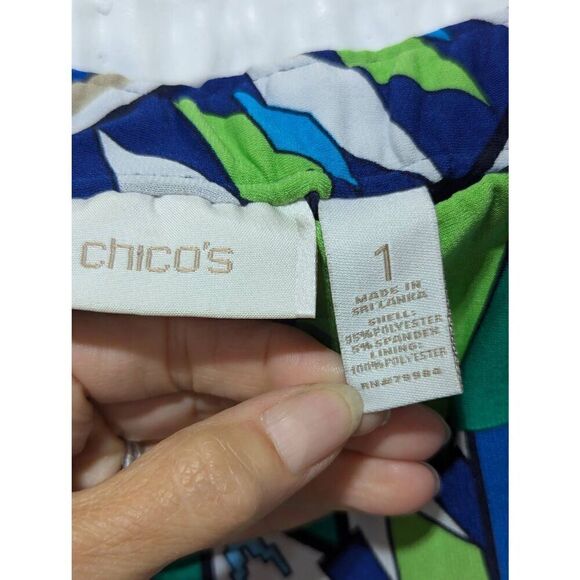 Chico's Women's Blue Abstract Print Polyester Tube Side Slit Maxi Skirt Size 1 - Picture 2 of 7